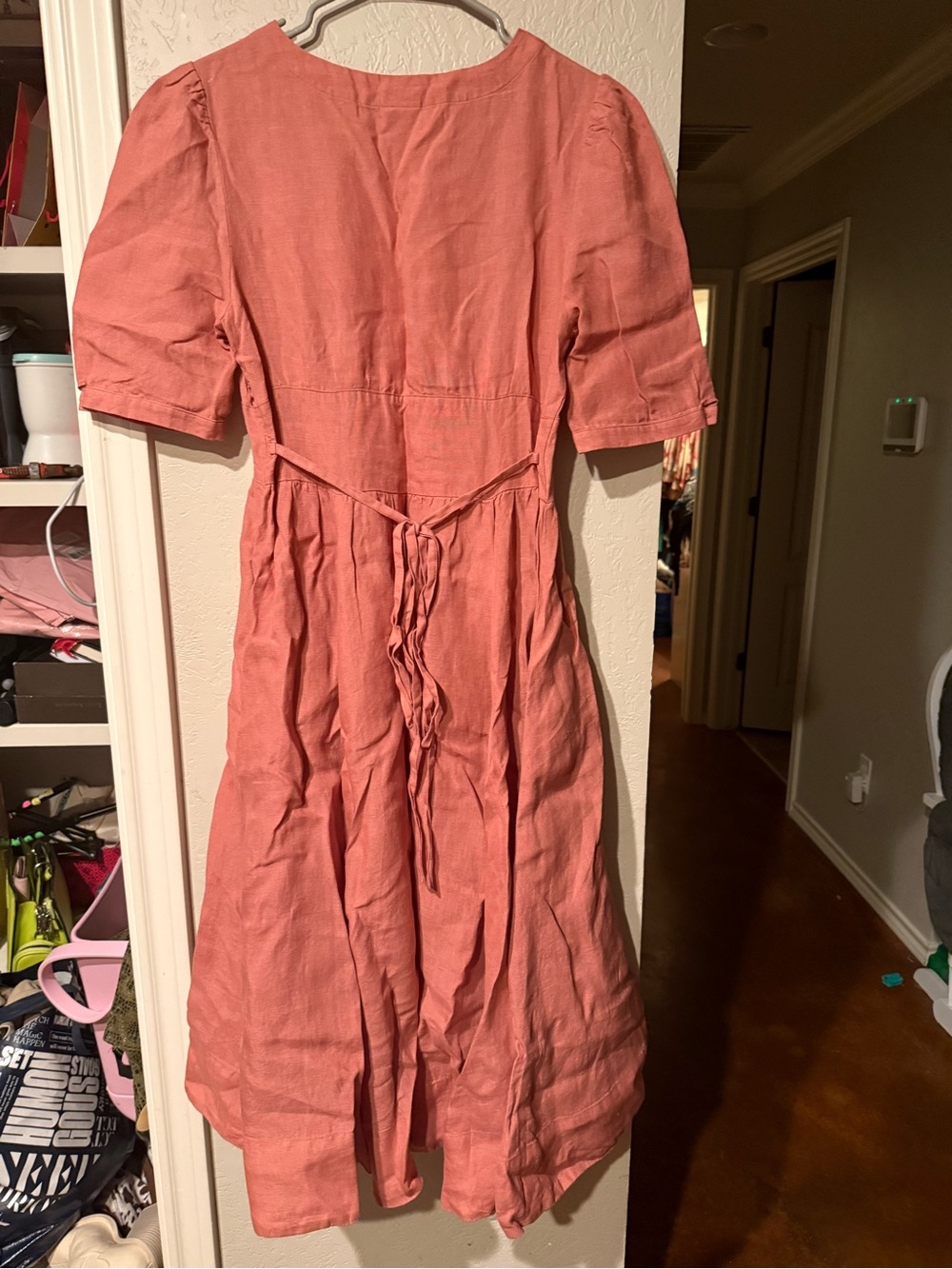 Son de Flor women’s size small  Dusty Coral linen Button-Front Midi Dress - Picture 5 of 5